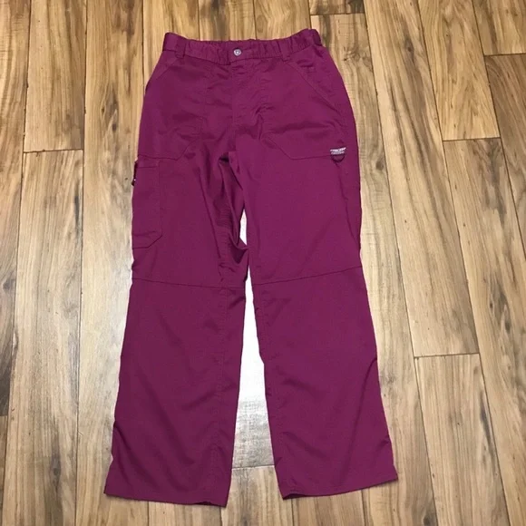 Cherokee Workwear Revolution Scrub Pants Maroon Wine - Picture 5 of 13